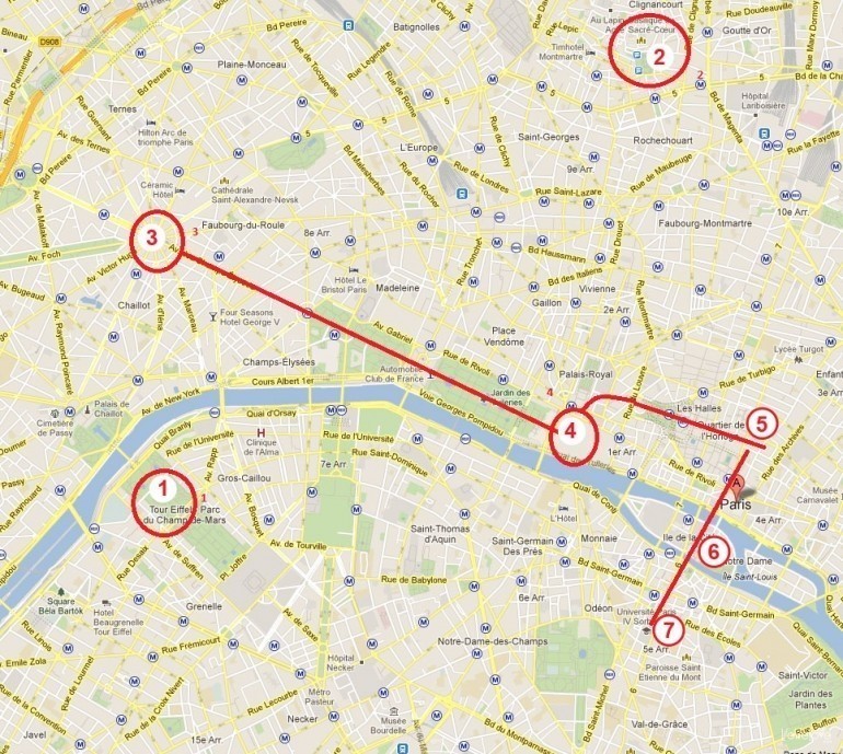 Paryż - mapka najważniejszych zabytków do zwiedzenia przy piewszej wizycie