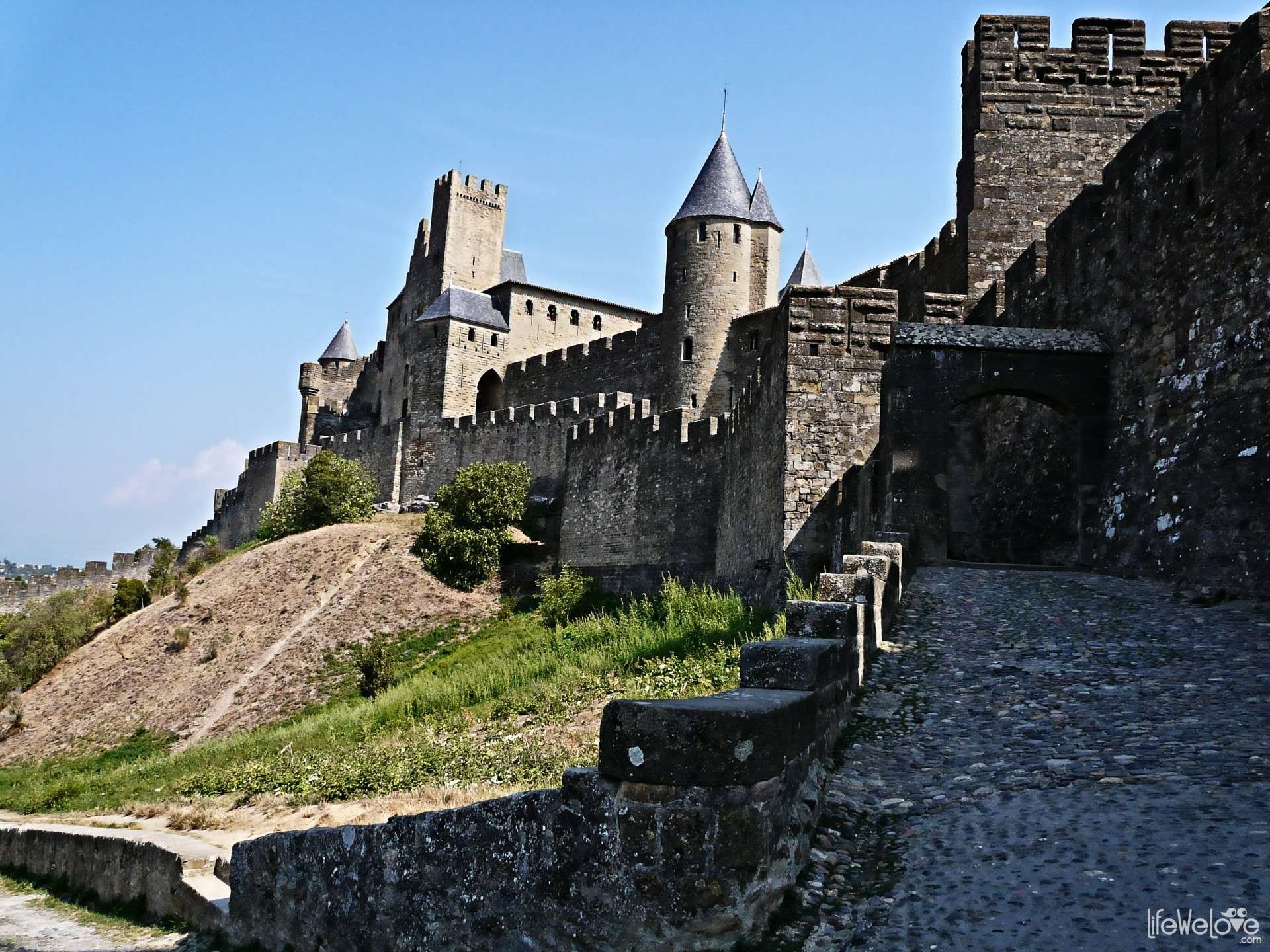 View Of Park Outside The Fortress Town Of Carcassonne In Southern